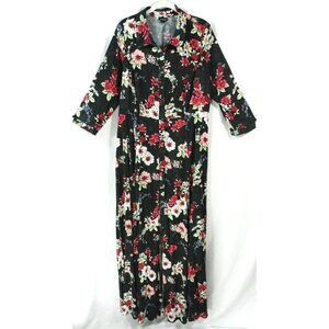 Torrid Colorful Floral Garden Long Sleeve Boho Maxi Shirt Dress Whimsy 1X 14 16